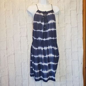 RAVIYA Blue Casual Tie-dye Halter Dress Beach Travel Small